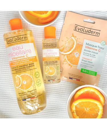 EVOLUDERM 100% Vitamin C Face Set - 1 Micellar Cleansing Water + 1 Radiance Cleansing Gel + 1 Tissue Mask + 1 Serum + Free Headband - Jungle Box - Vegan - Made in France - Buy Online on GoSupps.com