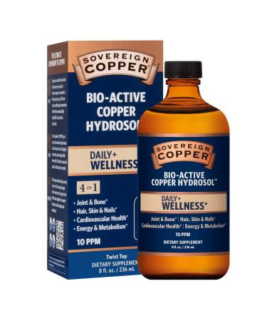 Sovereign Copper Bio-Active Copper Hydrosol, Daily+ 4-in-1 Wellness Supplement for Joint and Bone*, Hair, Skin and Nails*, Cardiovascular Health* and Energy and Metabolism Support*, 8oz 8 Fl Oz (Pack of 1)