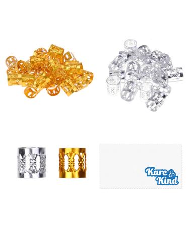 Kare & Kind 200x Aluminum Hair Cuffs - 100x Gold and 100x Silver Hair Decoration Clips - Accessories Hair Jewelry - Adjustable Beads For Dreadlocks Extensions Braids Updos