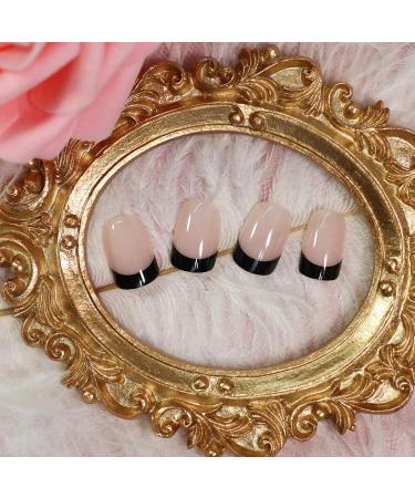 Black Lace French Tip Artificial Nails - 24 Medium-Short Reusable Gel Acrylic Manicure for DIY Style - Buy Online on GoSupps.com
