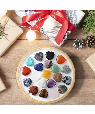 20 Piece Gemstone Heart Set | Crystals for Meditation Chakra Healing & Reiki - Amethyst Rose Quartz Moonstone | Gift Box & Velvet Bag Included - Buy Online on GoSupps.com
