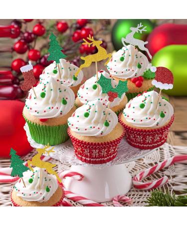 120pcs Christmas Cupcake Toppers Glitter Xmas Cake Decorations Christmas Tree Hat Socks Reindeer Food Fruit Picks for Holiday Birthday Christmas Party Supplies Dessert Baking Decor - Buy Online on GoSupps.com