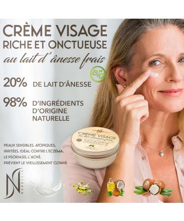 Nude Skin - Moisturizing Face Cream 20% Fresh and Organic Donkey Milk 50 ml | All skin types | Ideal for treating acne eczema psoriasis problems | Made in France - Buy Online on GoSupps.com