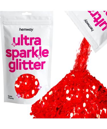 Hemway Premium Ultra Sparkle Glitter Multi Purpose Metallic Flake For Arts Crafts Nails Cosmetics Resin Festival Face Hair - Red - Super Chunky (1/8 "0.125" 3mm) 100g / 3.5oz Red Super Chunky - 100g