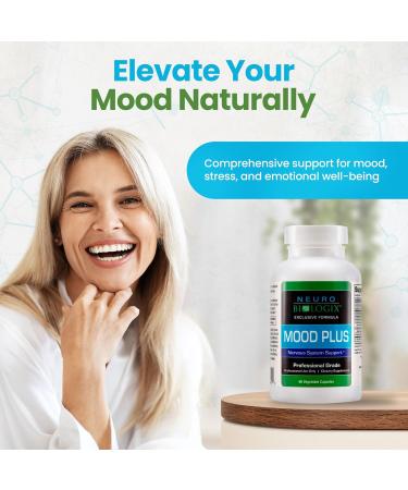 Mood Plus Complete Mood Support Supplement - 5-HTP Niacin GABA & Ashwagandha for Stress Relief Brain Support & Serotonin Regulation - 60 Capsules - International Shipping Available - Buy Online on GoSupps.com