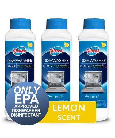 Glisten Dishwasher Cleaner and Disinfectant, Removes Limescale, Rust, Grease and Buildup, Fresh Lemon 12 Fl. Oz. Bottle, 3 Pack 3-Pack