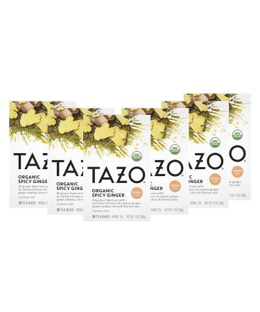 Tazo Organic Spicy Ginger Herbal Infusion Tea, Caffeine Free, 20-Count Tea Bags (Pack of 6)