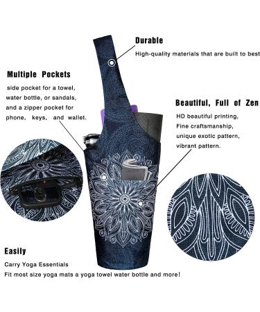 Fashion Printed Yoga Mat Bag with Large Side Pocket - Mandala Black | Fits Most Size Mats | Zipper Pocket Long Tote Yoga Bag - 37 x 15.5 - Buy Online on GoSupps.com