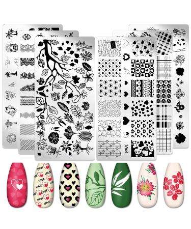 Danneasy nail stamp plate 6 pieces nail stamp nail stencil butterfly natural plant stamp plates for nail nail design kit manicure template set (natural series) natural series