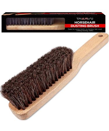 Horsehair Shoe Brush, Boot Brush, Hat Brush, Hand Broom Brush by TAKAVU, 100% Soft Genuine Horse Hair Bristles, Long Beech Wood Handle for Cleaning Shoe, Boot, Counter, Bed, Cloth, Car, Furniture