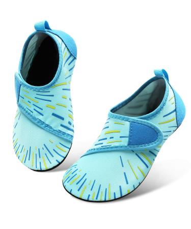 JIASUQI Kids Boys Girls Water Shoes Quick Dry Barefoot Aqua Socks for Beach Swimming Pool 13/13.5 UK Child Easy Line Blue