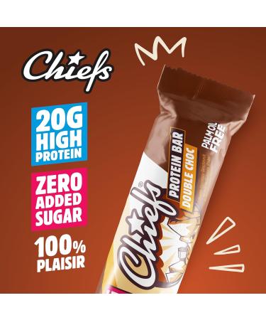 Chiefs Protein Bar (Double Choc) Barre prot in e premium avec 20g de prot ines & 201 kcal par barre Sans sucre ajout Barre prot in e low sugar Go t de chocolat Pack de 12 (12 x 55g) Double Choc 12 unit (Lot de 1) - Buy Online on GoSupps.com