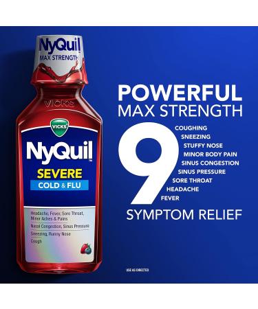 Vicks NyQuil Severe Cold & Flu Nighttime Relief Liquid - 8 Fl Oz - Berry Flavor - Buy Online on GoSupps.com