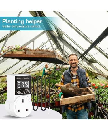 XIEHUZA Digital Thermostat Plug Socket LCD Screen Temperature Controller with Water Proof Sensor Probe Heating Cooling Temperature Switch Outlet for Reptile Greenhouse Terrarium Home 10A - Buy Online on GoSupps.com