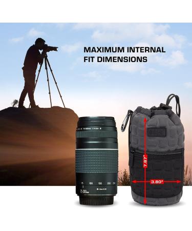 USA GEAR FlexARMOR-X Large Lens Case Pouch - Deluxe Neoprene Protection - Fits 70-300mm Lens - Carabiner Clip, Zippered Pocket - Black/Gray - Buy Online on GoSupps.com