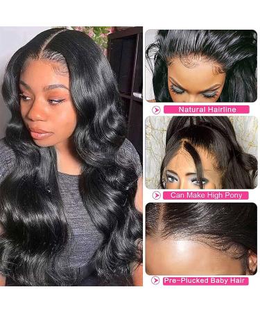 ZILING Body Wave 4x4 Lace Closure Human Hair Wig - 16 Inch Natural Black 150% Density Pre Plucked Brazilian Lace Front Wig for Black Women - Buy Online on GoSupps.com