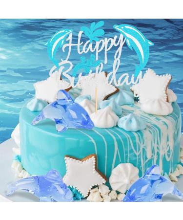 Arthsdite 1Pc Dolphin Happy Birthday Cake Topper Dolphin Marine Theme Boy Girl Child Birthday Party Cake Decoration - Blue Silver Glitter Dolphin Cake Topper - Buy Online on GoSupps.com