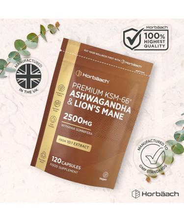 Ashwagandha KSM-66 and Lion's Mane 2500mg Capsules | KSM-66 Ashwagandha Root Extract & Lion's Mane Mushroom Extract Enhanced with Black Pepper | 120 Vegan Capsules | Horbaach - Buy Online on GoSupps.com