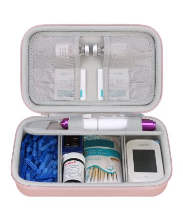 Elonbo Diabetic Supplies Travel Case, Glucose Meter Portable Storage Bag, Insulin Pen and Medication Carrying Case for Glucose Meters, Insulin Pen, Test Strips, Lancets, Syringe, Needles, Rose Gold.
