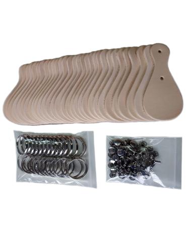 Upon Leather - 30 Pack Key Fob Kits | Vegetable Tanned Tooling Leather | Key Rings and Double Cap Rivets Included | DIY Easy to Tool Carve engrave Paint dye or Stamp