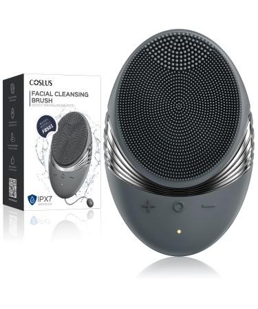 COSLUS Facial Cleansing Brush Face Scrubber : Portable Silicone Waterproof Rechargeable Face Wash Brush 5 Cleansing Modes Electric Deep Cleaning for Men & Women Removing Blackhead Exfoliating Grey