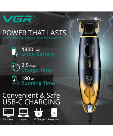 VGR Electric Beard Hair Trimmer for Men Kit - Rechargeable via USB-C 180 min Battery - 7000 RPM - Professional Ceramic Blades - Mens Cordless Shaver Clippers for Face Head Neck Sideburns Moustache - Buy Online on GoSupps.com