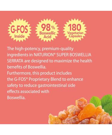 Super Boswellia Serrata with G-FOS - 98% Boswellic Acid - Supports Joint & Mobility Health - 180 Vegan Capsules 180 Day Supply 180 Count (Pack of 1) - Buy Online on GoSupps.com