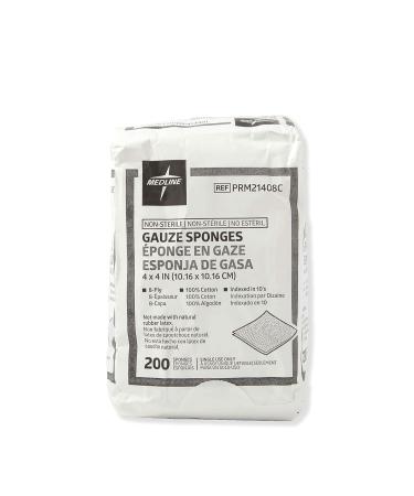Medline 4x4 Inch 100% Cotton Gauze Sponges, 8-Ply Non-Sterile - Pack of 200 - Buy Online on GoSupps.com