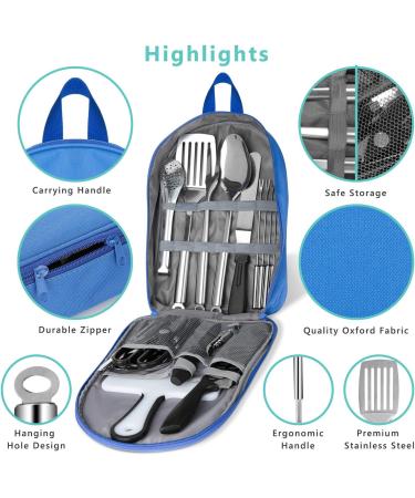 Portable Stainless Steel Camping Kitchen Utensil Set - 9Pcs or 27Pcs - Ideal for Outdoor Cooking, Grilling, BBQs, RVs, Picnics, and Parties - Buy Online on GoSupps.com