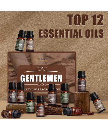 Men's Essential Oil Set - 12x10ml Woody Aromatherapy Oils for Diffuser & Home Fragrance | Vetiver, Frankincense, Sandalwood, Cypress & More - Buy Online on GoSupps.com