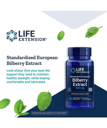 Life Extension European Bilberry Extract 100mg - 90 Vegetarian Capsules for Antioxidant Support - Buy Online on GoSupps.com