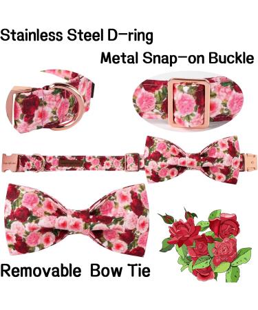 Unique Style Paws Adjustable Pink Peonies Dog Collar - Comfortable Cotton Fly Collar for Young Girls Dogs - XL (16-26in) with Metal Buckle - Buy Online on GoSupps.com