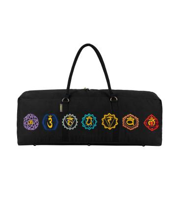 Seven Chakra Yoga Mat Bag | Buddhism Yoga Meditation Luxurious 7 Chakras Embroidery 100% Cotton Fabric Bag - Size - 29" X 8" X 12" Black