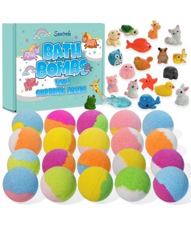 Bath Bombs for Kids with Surprise Inside for Girls Boys - 20 Pack Bath Bombs Gift Set Handmade Bubble Bath Fizzies Spa Fizz Balls Kit for Children Birthday Christmas Easter Day Gift