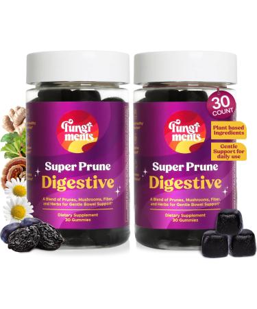 Fungiments Super Prune - Mushroom Supplement - Turkey Tail Mushrooms Fiber Rhubarb Prunes Ginger Chamomile - Debloating Constipation Relief (2-30 Count Gummies)