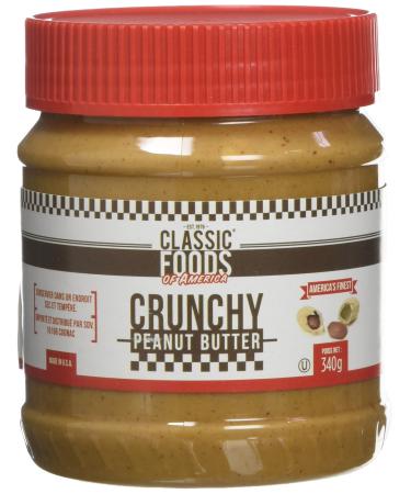 Classic Foods of America Crunchy Peanut Butter 340g - Crunchy Texture with Peanut Shards Intense Flavor - Perfect for Toasts