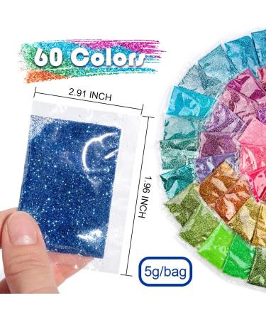 YGDZ 300g Fine Glitter Pack - 60 Colors for Arts, Crafts, Makeup & More - Extra Fine Resin Glitter for Tumblers, Festival Decoration - 5g Each Bag - Buy Online on GoSupps.com
