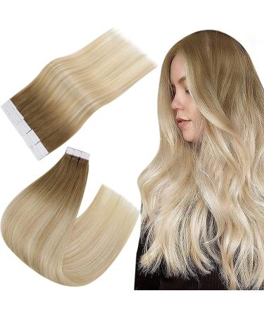 Easyouth Tape in Hair Extensions Human Hair Balayage Tape in Extensions Brown to Platinum Blonde Ombre Extensions Tape in Real Hair Natural 20 Inch 50g 20Pcs 20 Inch #6/27/60