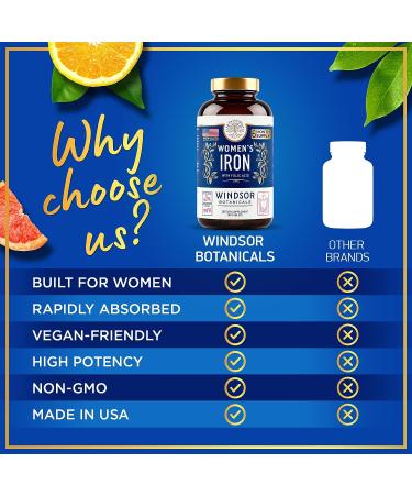 Iron Pills for Women with Folic Acid - 6 Month Supply for Anemia, Period and Pregnancy Support - 180 Vegan Tablets - Buy Online on GoSupps.com