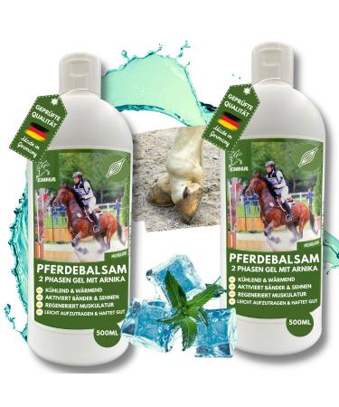 2 in 1 Cooling + Warm Horse Balm 2 x 500 ml - Cooling Gel with Extra Strength Arnica Ointment I Tendons, Ligaments I Refreshing Ointment and Heating Ointment I Ointment for