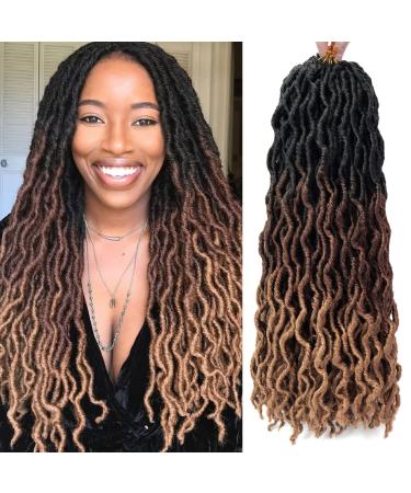 18 Inch Goddess Faux locs Crochet Hair 6 Packs/Lot Soft Gypsy Locs Wavy Crochet Braids Dreadlocks 3 Tone Curly Wavy Twist Braiding Hair Extensions 20 Strands/Pack African Roots Braid(#1B/30/27) 18 Inch (Pack of 6) 1B/30/27