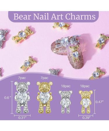 50 Pieces 3D Bear Nail Art Decoration Charms - Crystal Rhinestones for DIY Nail Design - Gold and Silver Options - Buy Online on GoSupps.com