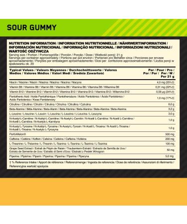 Optimum Nutrition Gold Standard Pre-Workout Powder - Sour Gummy Flavor, 20 Servings, 420g - Buy Online on GoSupps.com