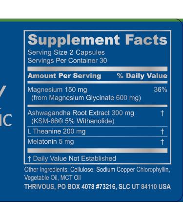 Thrivous Serenity Nightly Nootropic Sleep & Relaxation Formula with KSM-66 Ashwagandha L-Theanine Magnesium Glycinate & Melatonin 60 Vegan Capsules - Buy Online on GoSupps.com