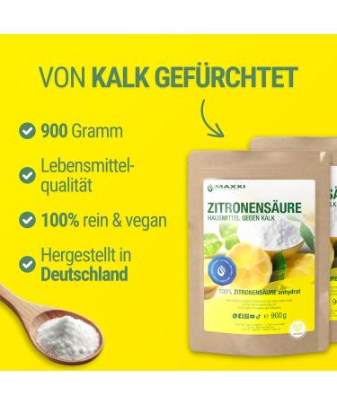 Maxxi Clean 900g Citric Acid Powder - Food Quality | Made in Germany | Home Remedies for Kitchen Household & Cosmetics | 100% Pure Citric Acid - Buy Online on GoSupps.com
