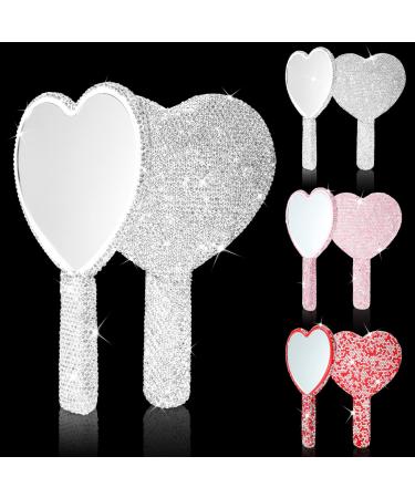 4 Pcs Hand Mirror Bling Rhinestone Heart Shaped Handheld Mirror Heart Mirror Portable Cute Hand Mirrors with Handle Cosmetic Makeup Mirror for Women Girl Mother's Day Wedding Gift  Pink  White  Red
