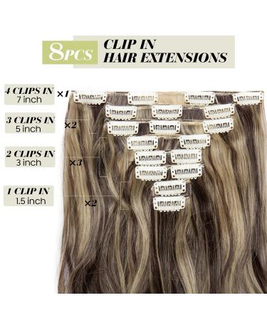 Buy S-noilite Clip-In Hair Extensions - 8PC Partial Set 18 Clips 60cm Dark Brown & Ash Blonde - Natural Look for Effortless Style - Buy Online on GoSupps.com