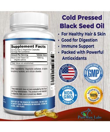 Premium Cold Pressed Black Seed Oil Capsules with Vitamin E - Hair, Skin & Immune Health - 120ct - Buy Online on GoSupps.com