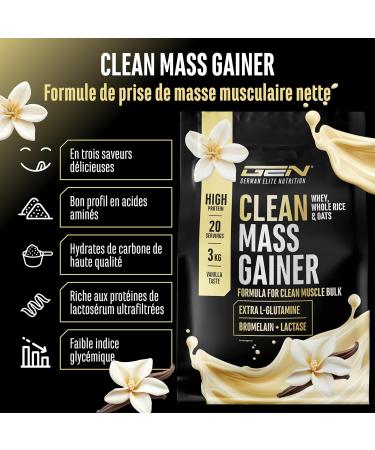 Clean Weight Gainer - 3 kg - Avec Glucides Complexes et Prot ines - Id al pour la Phase de Prise de Masse - Poudre pour la Prise de Masse et de Poids - V g tarien - Saveur Vanilla Vanilla 3 kg - Buy Online on GoSupps.com