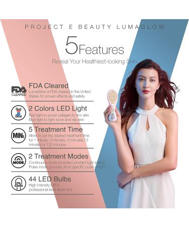 LumaGlow Red & Blue LED Light Therapy by Project E Beauty - FDA-Cleared Anti-Aging & Acne Treatment Device for Fine Lines, Wrinkles, Scars - Handheld 2-in-1 Red & Blue Light for Spa & Home Use - Buy Online on GoSupps.com